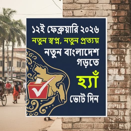 ১২ই ফেব্রুয়ারি ২০২৬ নতুন স্বপ্ন, নতুন প্রত্যয়,  নতুন বাংলাদেশ গড়তে হ্যাঁ ভোট দিন